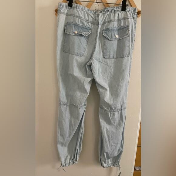 Free People Pants Women's Medium High Waisted Light Blue Joggers Ankle Ties - Picture 9 of 11